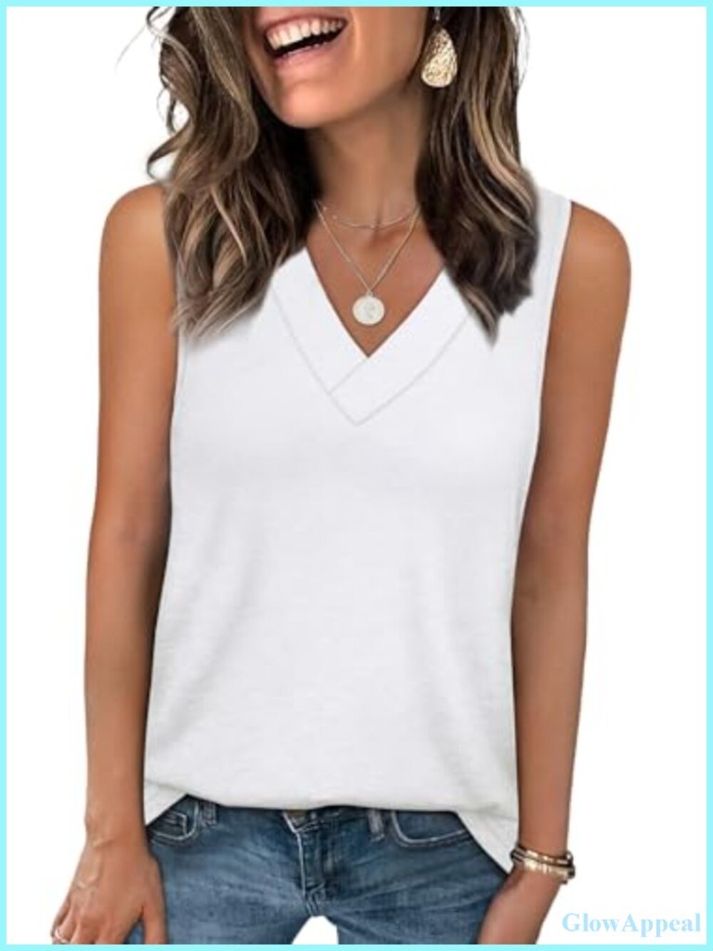Womens V-Neck Sleeveless Tank Top Soft Summer Casual Basic Tee